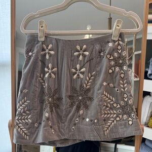 Free People Gray Embroidered Mini Skirt